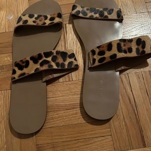 J Crew leopard print calf hair sandals